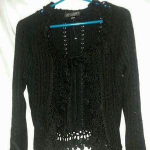 August Silk Black Crocheted Sweater